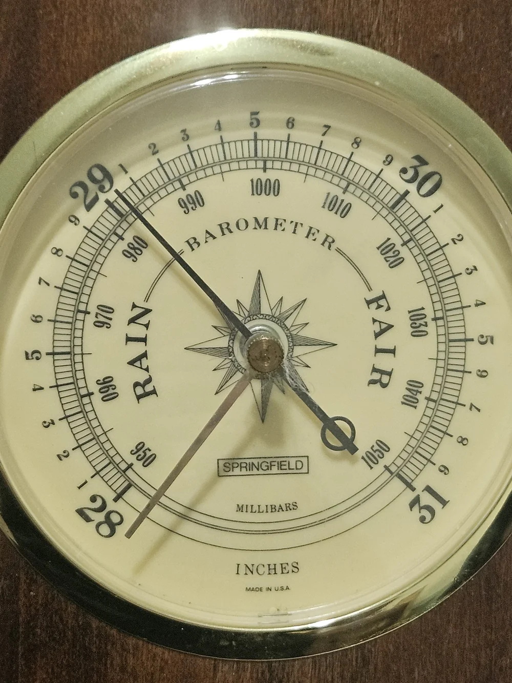 Brown Wood Wall Weather Station with Cream Dials